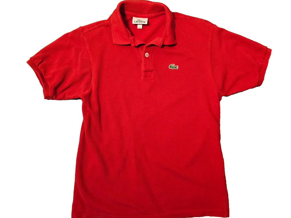 Lacoste Boys Red Pique Polo Shirt 100% Cotton Crocodile Logo Size 12A